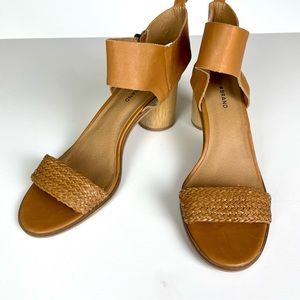 Lucky Brand Size 11M LK Pomee Ankle Zip Woven Leather Round Heel Tan Sandals